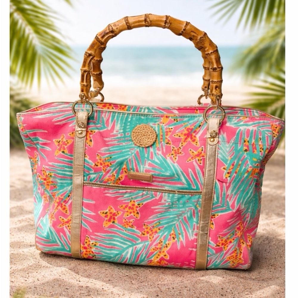 Custom Lilly Pulitzer Pink and Green Tropical Tote